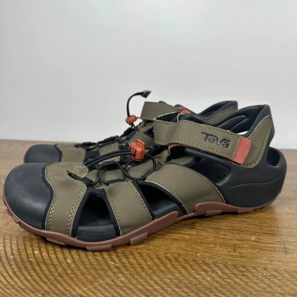 Teva Sandals Men 10 Green Black Flintwood Hiking Water Shoes Sport Outdoor Trail